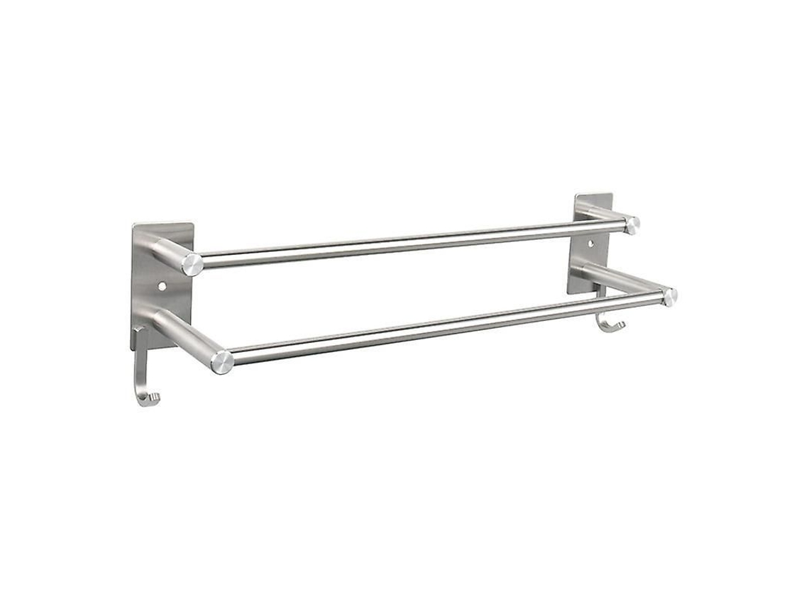 Soporte Para Toallas De Baño 2025 Sin Taladrar Acero Inoxidable Autoadhesivo Doble Pared Con 2 Ganchos