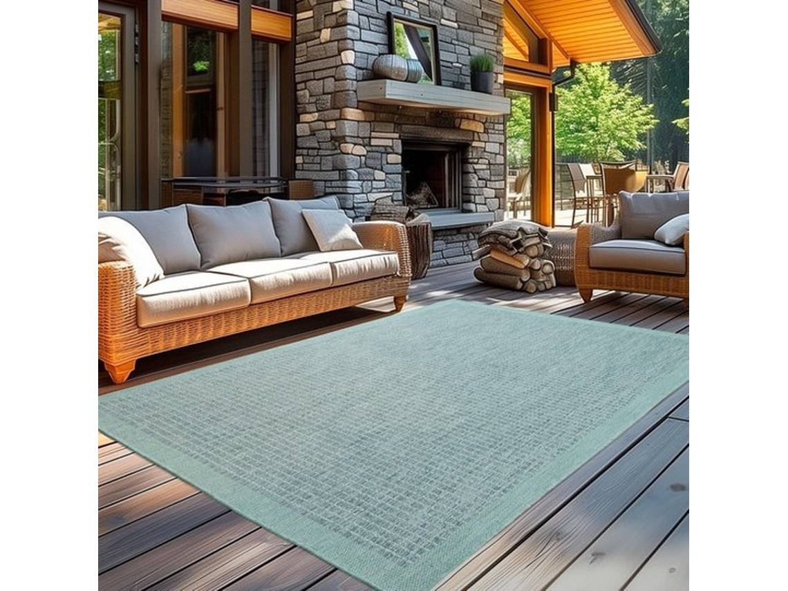 Tapete Para Exteriores Resistente À Chuva 160 X 230 Cm - Penteado Plano - Polipropileno - Tapete Para Jardim/patio - Aviso De Segurança - Sustentável