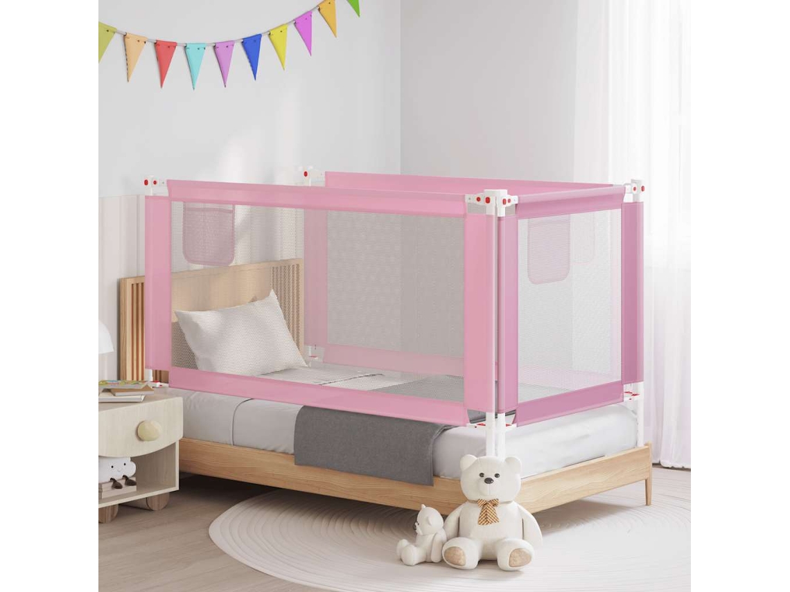 Vidaxl Barra De Segurança P/ Cama Infantil Tecido 160x25 Cm Rosa