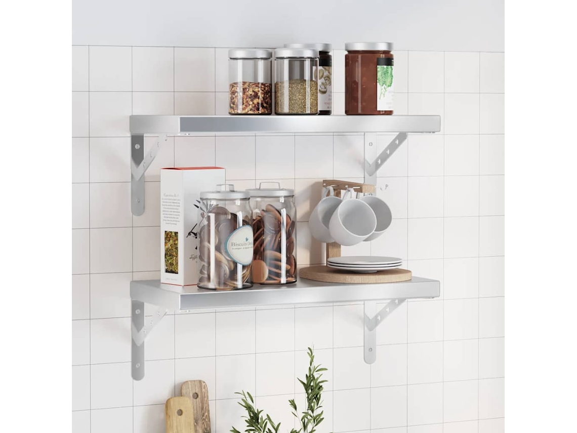 Vidaxl Prateleiras De Parede 2 Pcs 50x23,5 Cm Aço Inoxidável Prateado