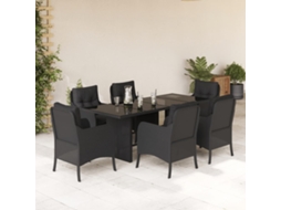 7 Pcs Conjunto De Jantar P/ Jardim C/ Almofadões Vime Pe Preto Dkd Home Decor