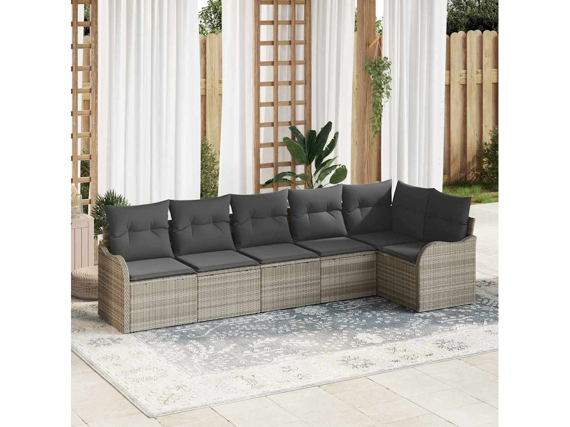 Vidaxl Conjunto De Sofá De Jardim 6 Unid. Cinzento-claro Vime Pe
