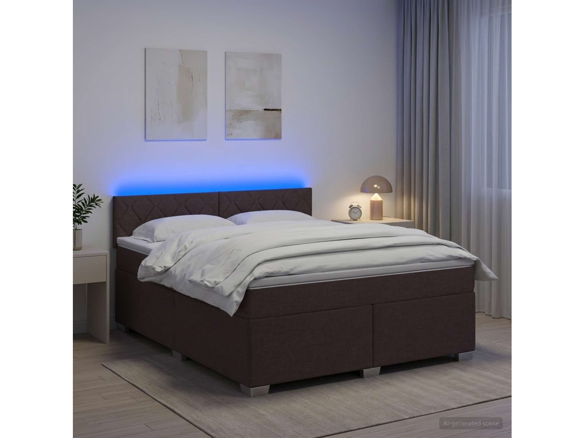 Vidaxl Cama Box Spring Com Colchão E Led Marrom Escuro 140 X 190 Cm