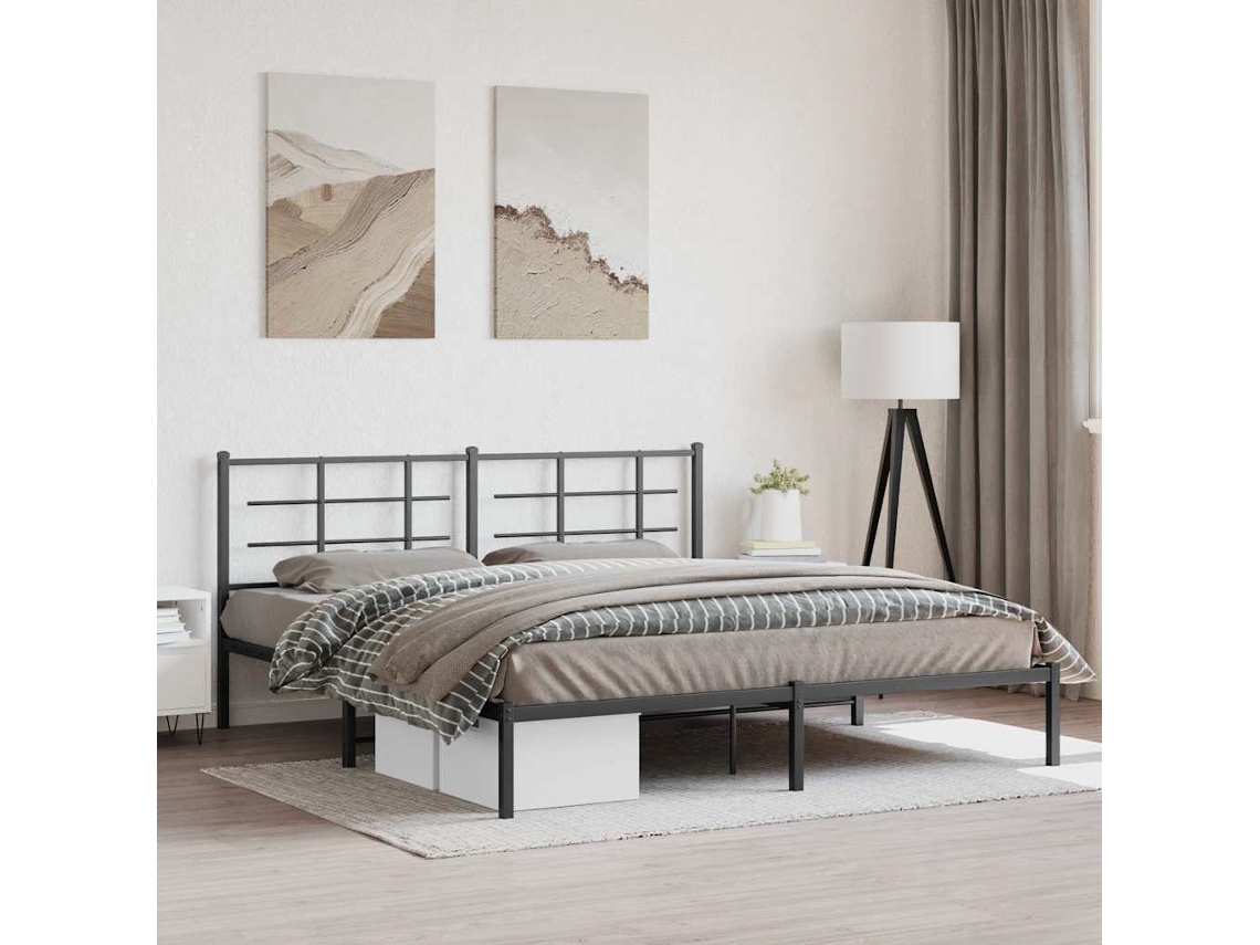 Vidaxl Estrutura De Cama Com Cabeceira 183x213 Cm Metal Preto