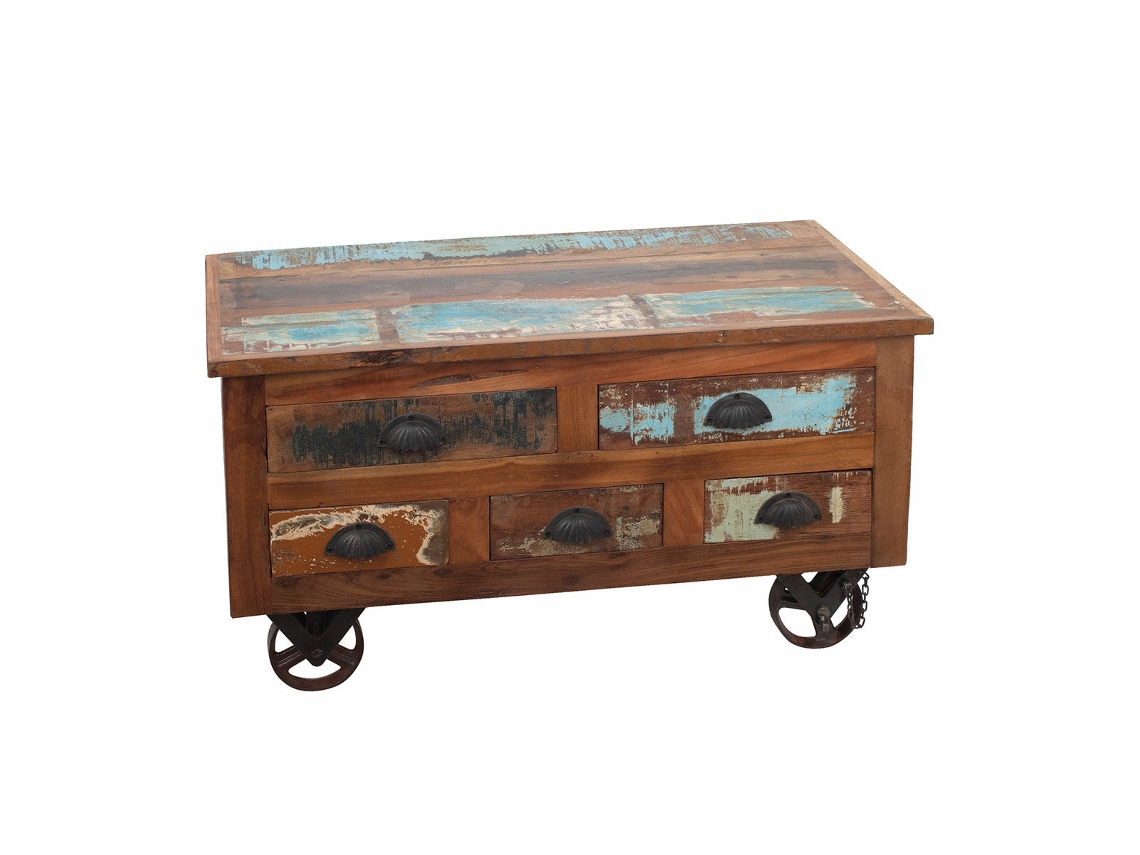 Mesa de Apoio SIGNES GRIMALT com Rodas Desgastado Madeira 45x48x90,5 cm