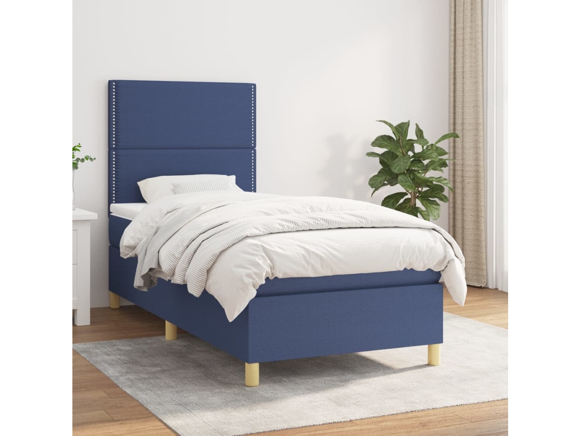 Vidaxl Cama Com Molas/colchão 100x200 Cm Tecido Azul