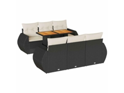 Conjunto de 7 Sofás para Jardim com Almofadões Vime Pe Preto MAISON EXCLUSIVE (7 pcs)