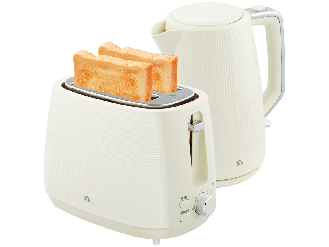 Conjunto De Chaleira Elétrica 2200w 1,7l E Torradeira Com Ranhura Larga Para 2 Fatias, 3 Funções, Cor Creme.