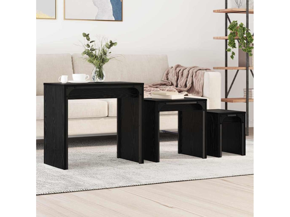 Vidaxl Mesa De Centro 3 Unid. Carvalho Preto 60 X 35 X 56 Cm