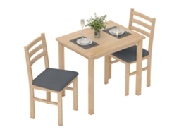 Conjunto 3pçs, Mesa + 2 Cadeiras, Espaços Compactos, Cadeiras Acolchoadas, Mdf, Madeira Natural.