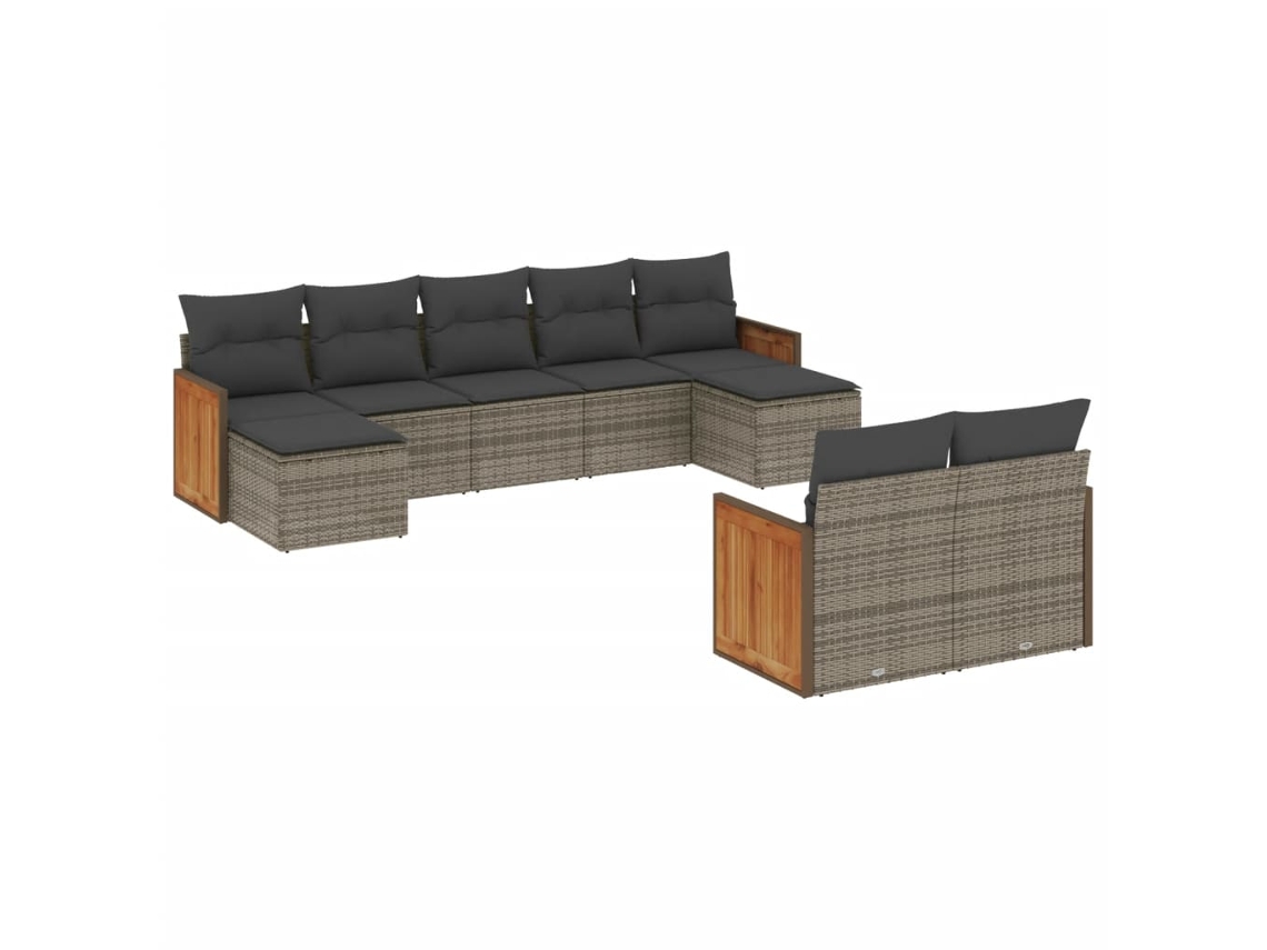 Conjunto de 9 Sofás para Jardim com Almofadões Vime Pe Cinzento MAISON EXCLUSIVE (90x200 cm)