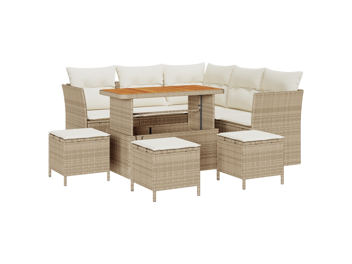 Conjunto 9 Sofá De Jardim Vidaxl Bege Vime Pe (110 X 55 X 71 Cm)