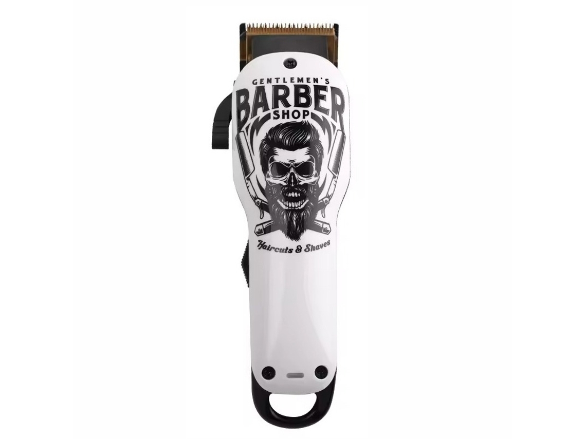 Máquina de Cortar Cabelo Masculina, com Lâminas de Liga de Titânio e Cerâmica. MDUG (branca com 6 Pentes)
