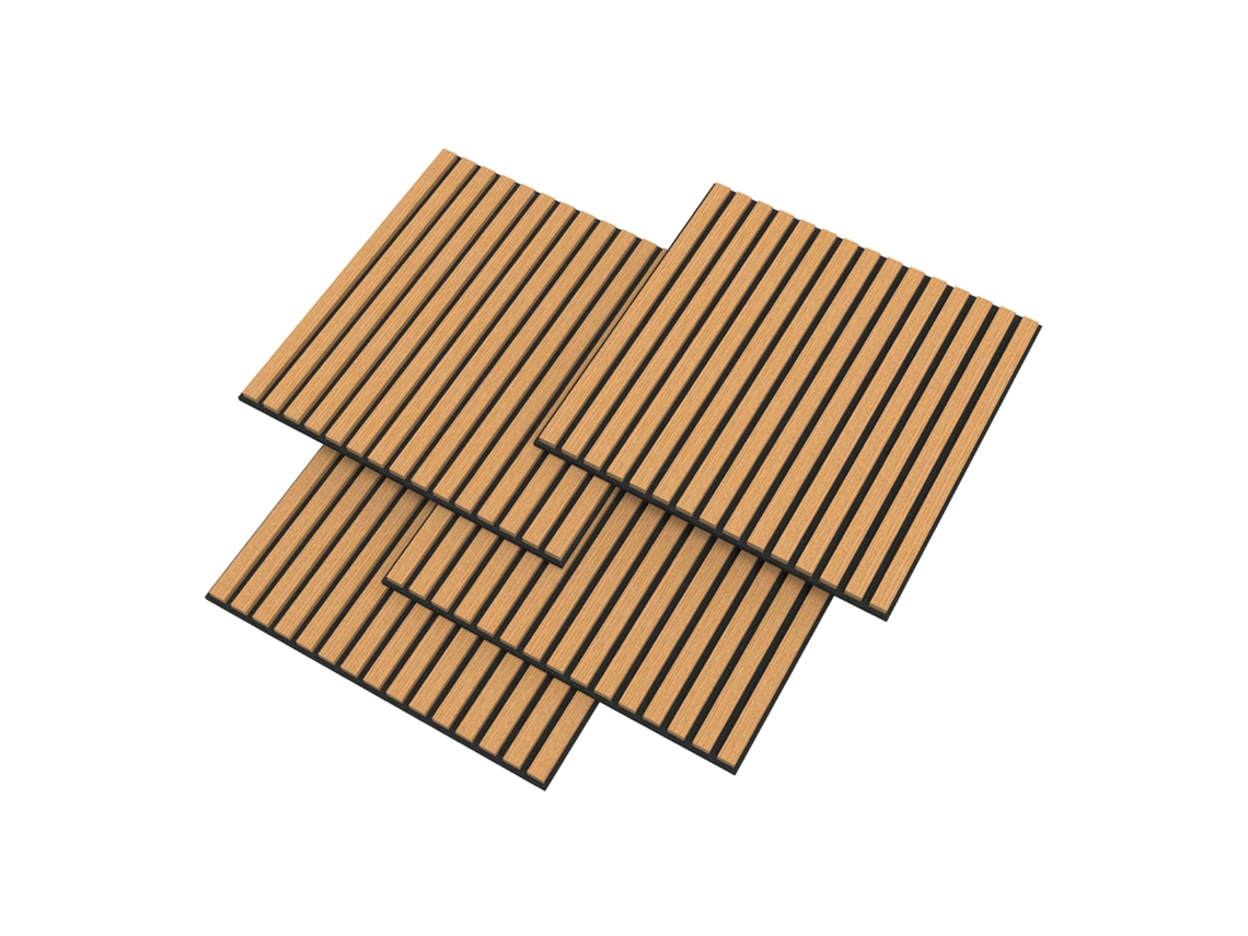 Conjunto De 4 Painéis Acústicos 3d Vang Com Lâminas Lineares 1,44 M² Carvalho Escuro Neu.holz