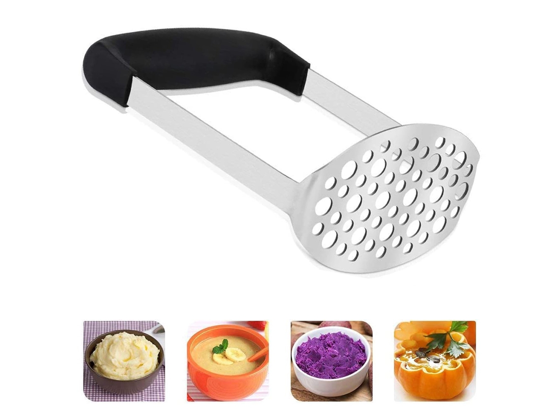 Esmagador De Batatas Em Aço Inoxidável Com Cabo Horizontal Largo E Ergonômico E Placa De Malha Fina Para Purês Suaves De Legumes E Frutas