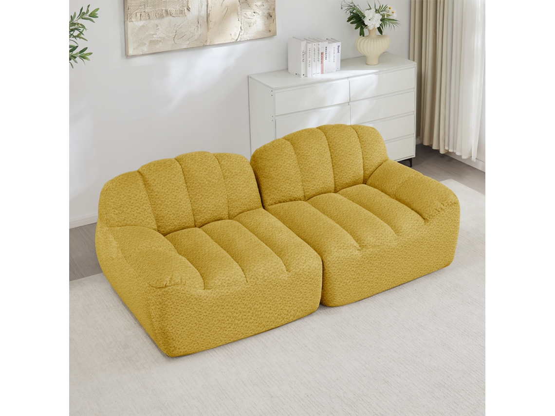Sofá Modular 2 Lugares Formato Concha Com Assento Profundo, Amarelo