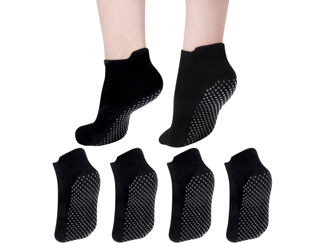 Meias de Ioga, 4 Pares, Femininas, Algodão, Antiderrapantes, com Aderência, para Chinelos AQUAFORGE