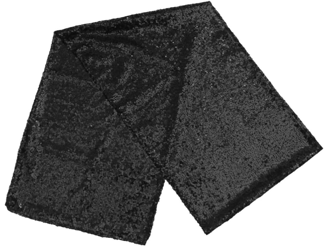 Caminho de mesa preto com lantejoulas, 30 x 180 cm (12 x 71 polegadas), poliéster.