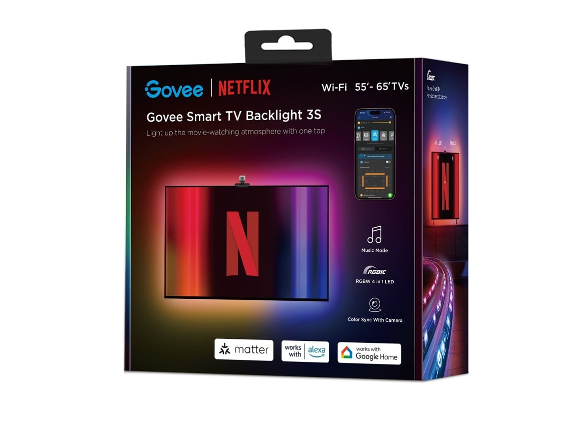 H6098 Envisual Tv Backlight Netflix Co Branding Versão | Tira de Led | Backlight para Tvs 55 65 Polegadas, Rgbic, Wi Fi Govee