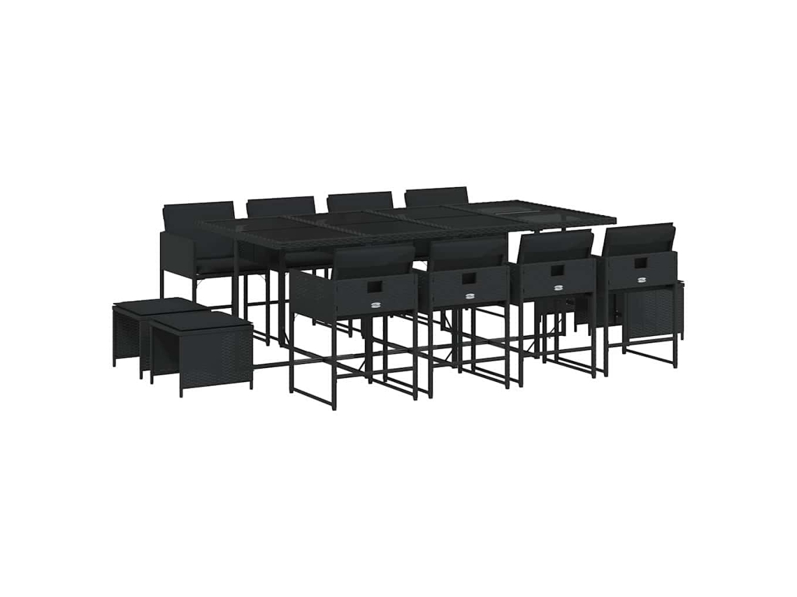 Conjunto de 13 Jantar para Jardim com Almofadões Vime Pe Preto MAISON EXCLUSIVE