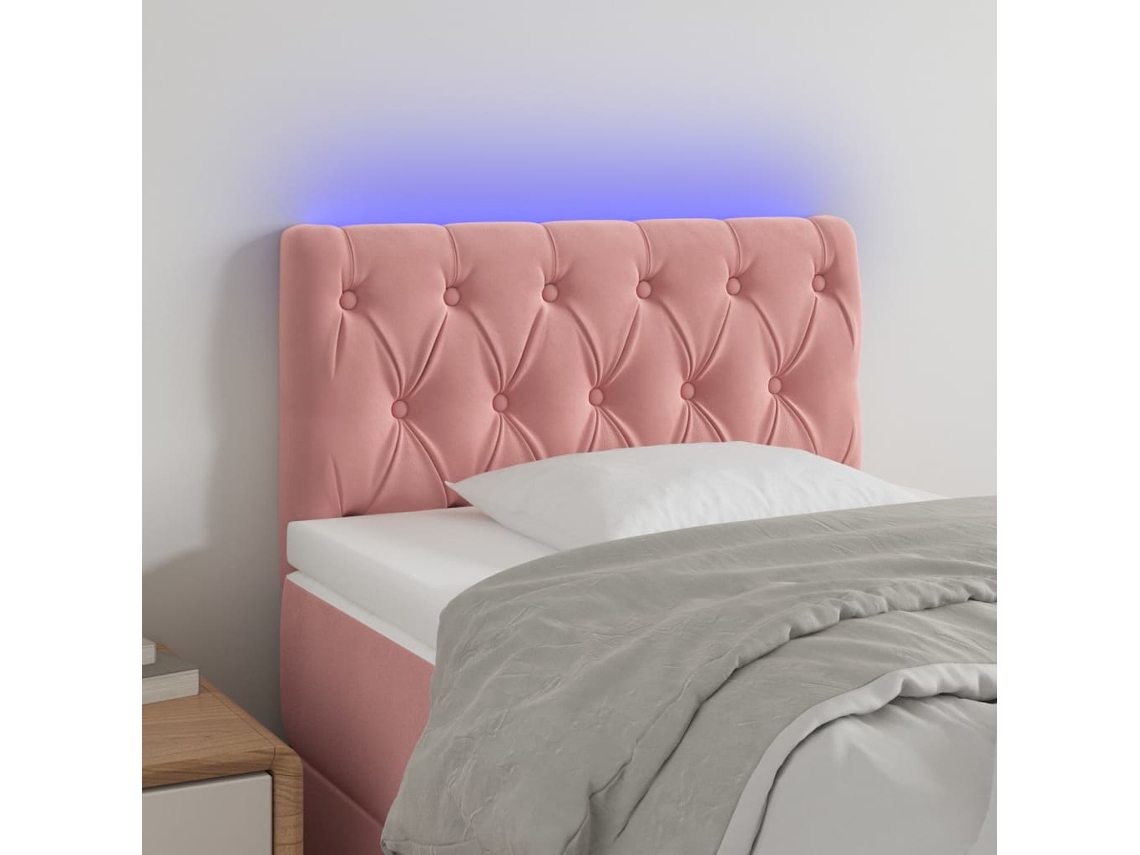 Vidaxl Cabeceira De Cama C/ Luzes Led Veludo 80x7x78/88 Cm Rosa