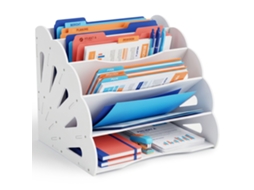 Organizador De Mesa A4 Em Mdf Com 5 Compartimentos, Branco