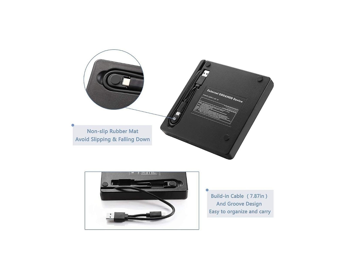 Lurelia Leitor Dvd Externo Usb 3.0/tipo C, Unidade Cd/dvd Portátil De Baixo Ruído Para Laptop E Pc