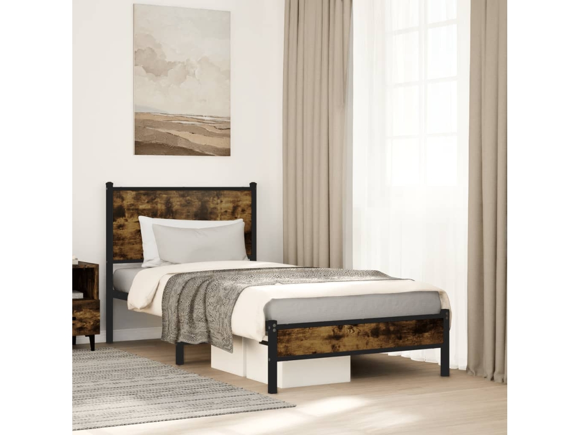 Estrutura De Cama Sem Colchão 80x200 Cm Metal Carvalho Fumado