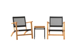 Conjunto de Bistrô 3 Pcs Vime Pe/madeira de Acácia Maciça Preto MAISON EXCLUSIVE
