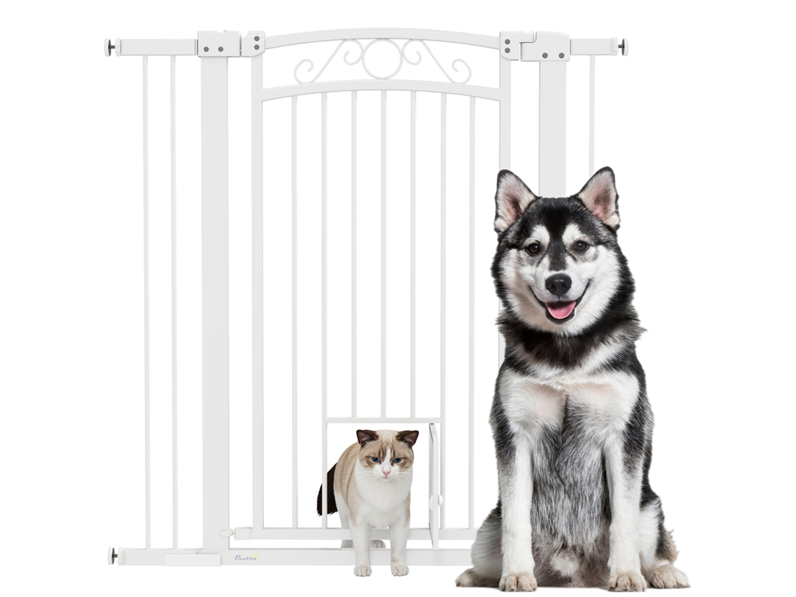 Cancel Ajustável Com Extensões E Passagem Para Gato, 76-104x106 Cm, Branco, Segurança E Praticidade