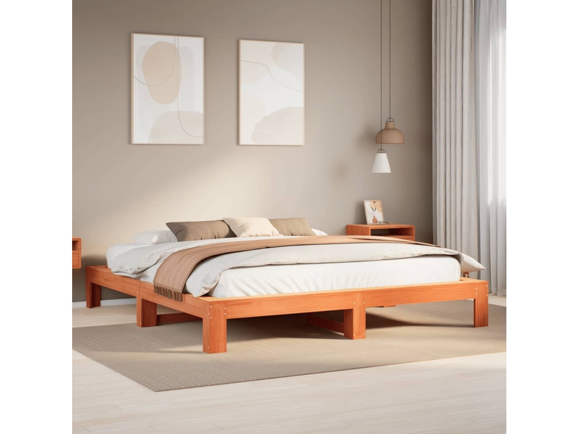Cama Sem Colchão 180x200 Cm Pinho Maciço Castanho-mel