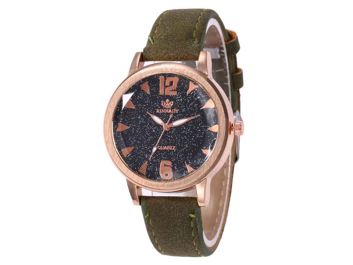 Relógio de pulso analógico de quartzo estilo luxo Zhoulianfa com pulseira de PU (verde militar)