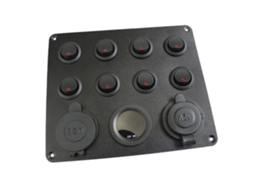 Painel de 8 grupos 12-24v com duas portas USB de 4,2a e voltímetro digital à prova d'água.