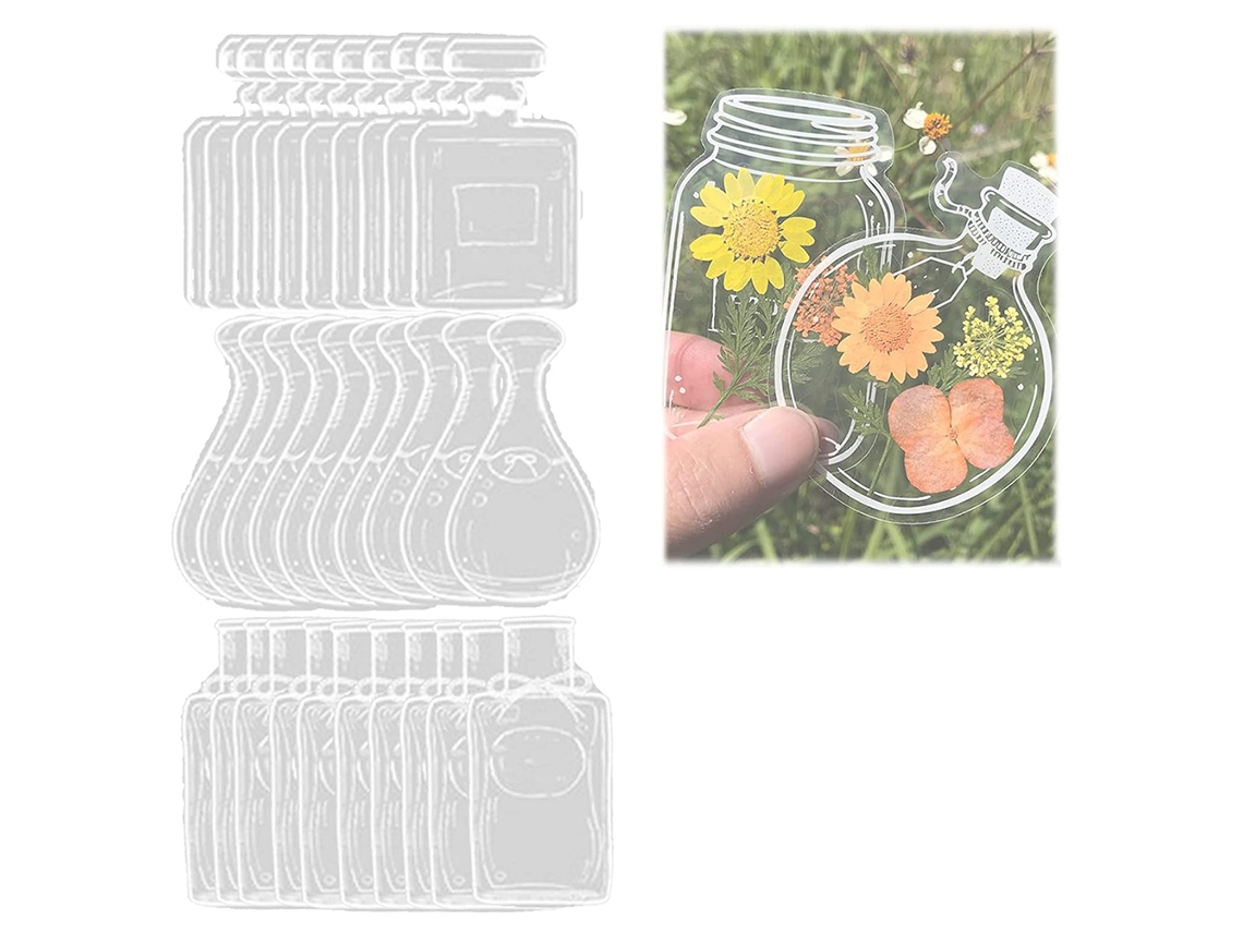 30pcs Marca página de Flores Secas Transparentes Diy Bonitos Material Pet Aproximadamente 30g