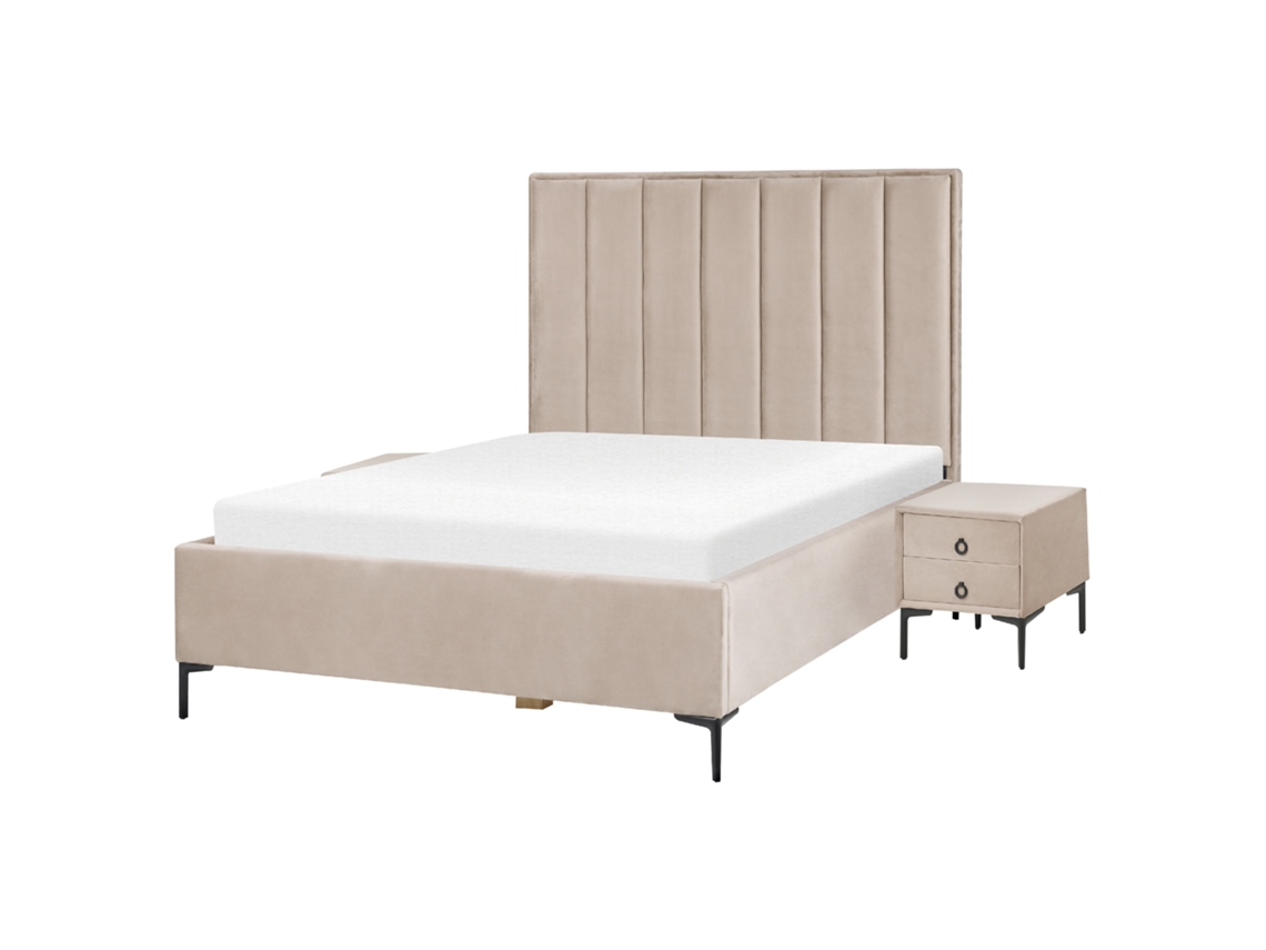 Conjunto De Dormitorio Beliani Sezanne De Terciopelo Gris 150x215x142