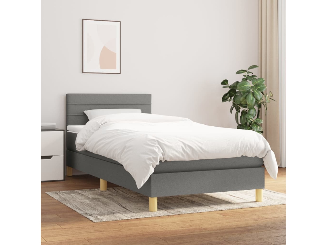 Vidaxl Cama Com Molas/colchão 90x200 Cm Tecido Cinzento-escuro