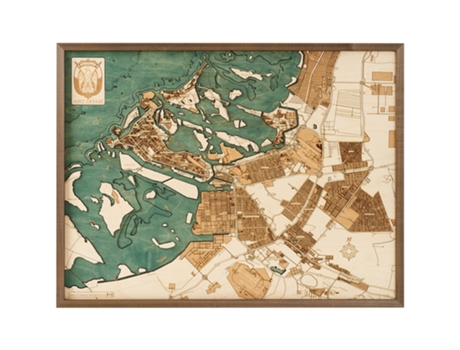 Mapa 3D com Moldura Abu Dhabi Madeira Multicolorido 81X6X61 Cm CUTTING BROTHERS