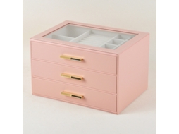 Caixa De Jóias 3 Gavetas 25x18x16 Cm Rosa