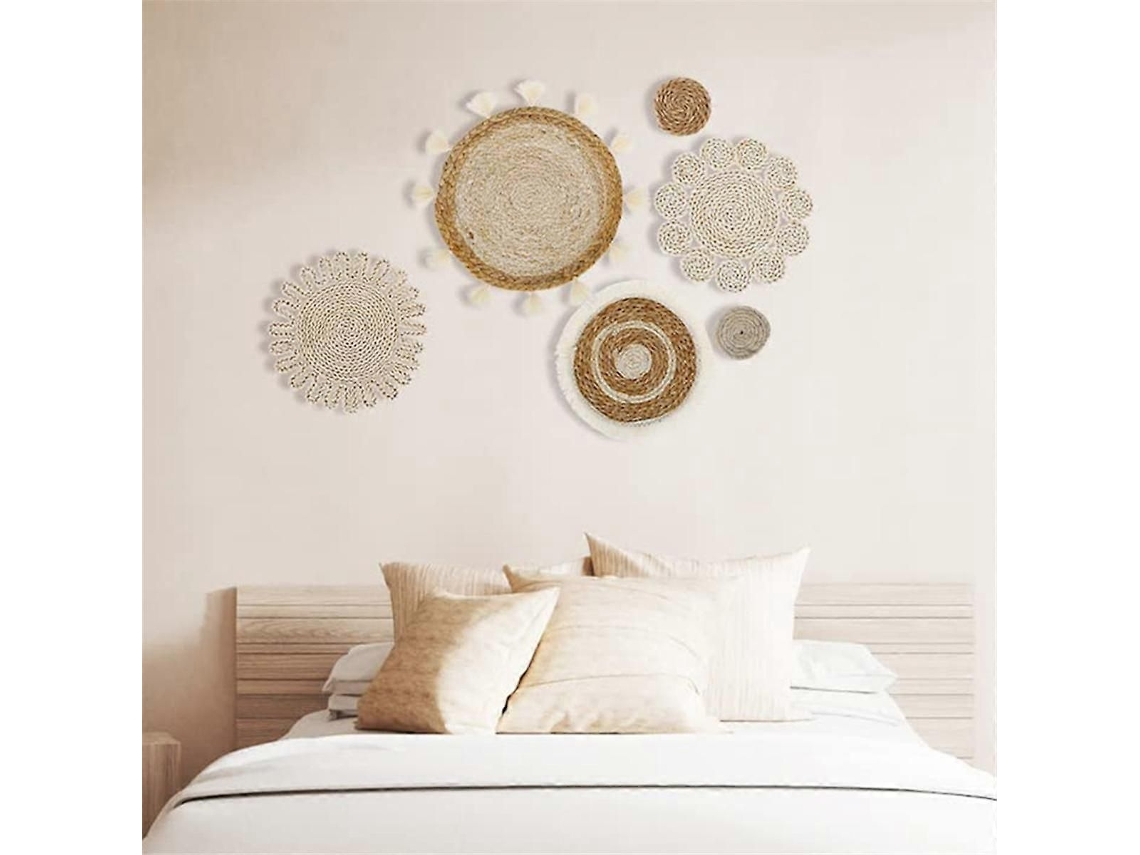 Conjunto De 6 Cestos De Parede Estilo Boho Em Rattan Com Franjas