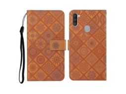 Capa De Couro Com Aba Horizontal, Estilo Étnico E Padrão Em Relevo Para Samsung Galaxy M11, Com Suporte, Compartimentos Para Cartões, Carteira E Cordã