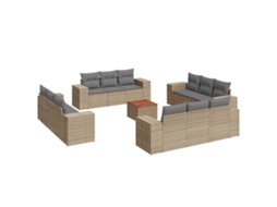Conjunto de 13 Sofás para Jardim com Almofadões Vime Pe Bege MAISON EXCLUSIVE