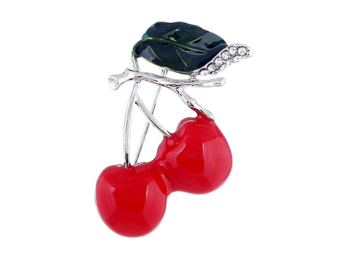 Broche Ligação Cereja Strass Decoração Presente