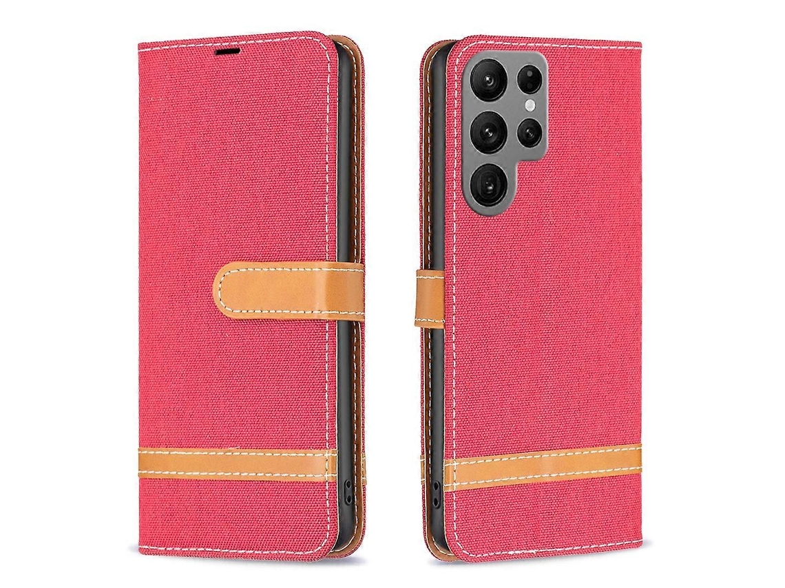 Capa Para Samsung Galaxy S23 Ultra 5g Em Couro Com Textura Jeans E Blocos De Cores