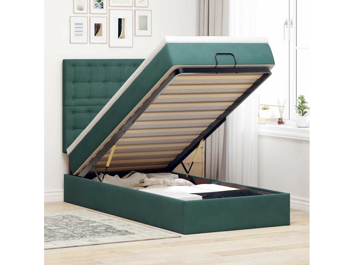 Vidaxl Estrutura Cama Otomana Colchões 80x200cm Veludo Verde Escuro