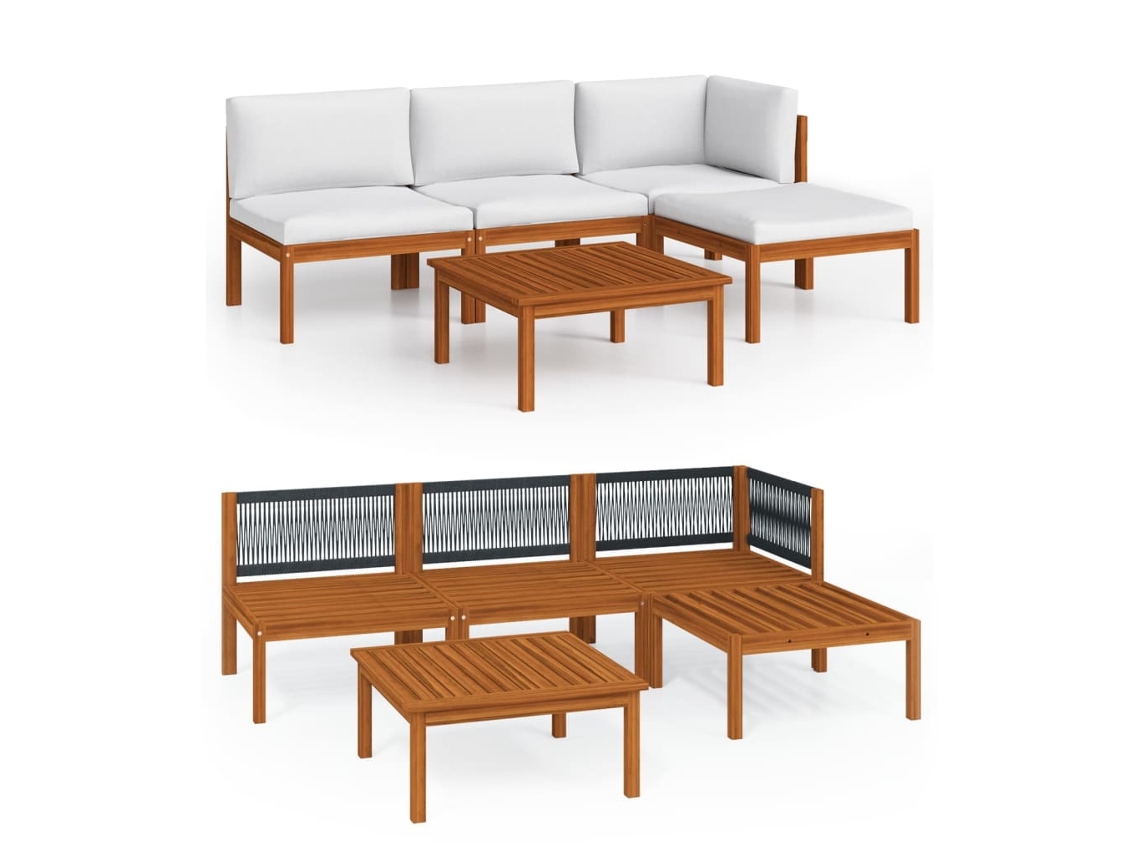 Maison Exclusive - Conjunto De Lounge De Jardim Com 5 Peças E Almofadas Em Madeira De Acácia Creme E Corda