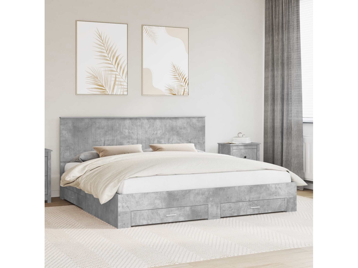 Vidaxl Estrutura Da Cama Cinzento 200 X 200 Cm Derivados De Madeira