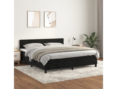 Cama Box Spring VIDAXL (Preto - Veludo - 203 x 160 x 88 cm)