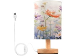 Luminária De Cabeceira Led Com Portas Usb Leitura Mesa Para Quarto Cúpula Tecido E Base Madeira Escritório Dormitório