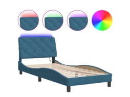 Estrutura de Cama com Led HANKO em Veludo Azul (90x190 cm)