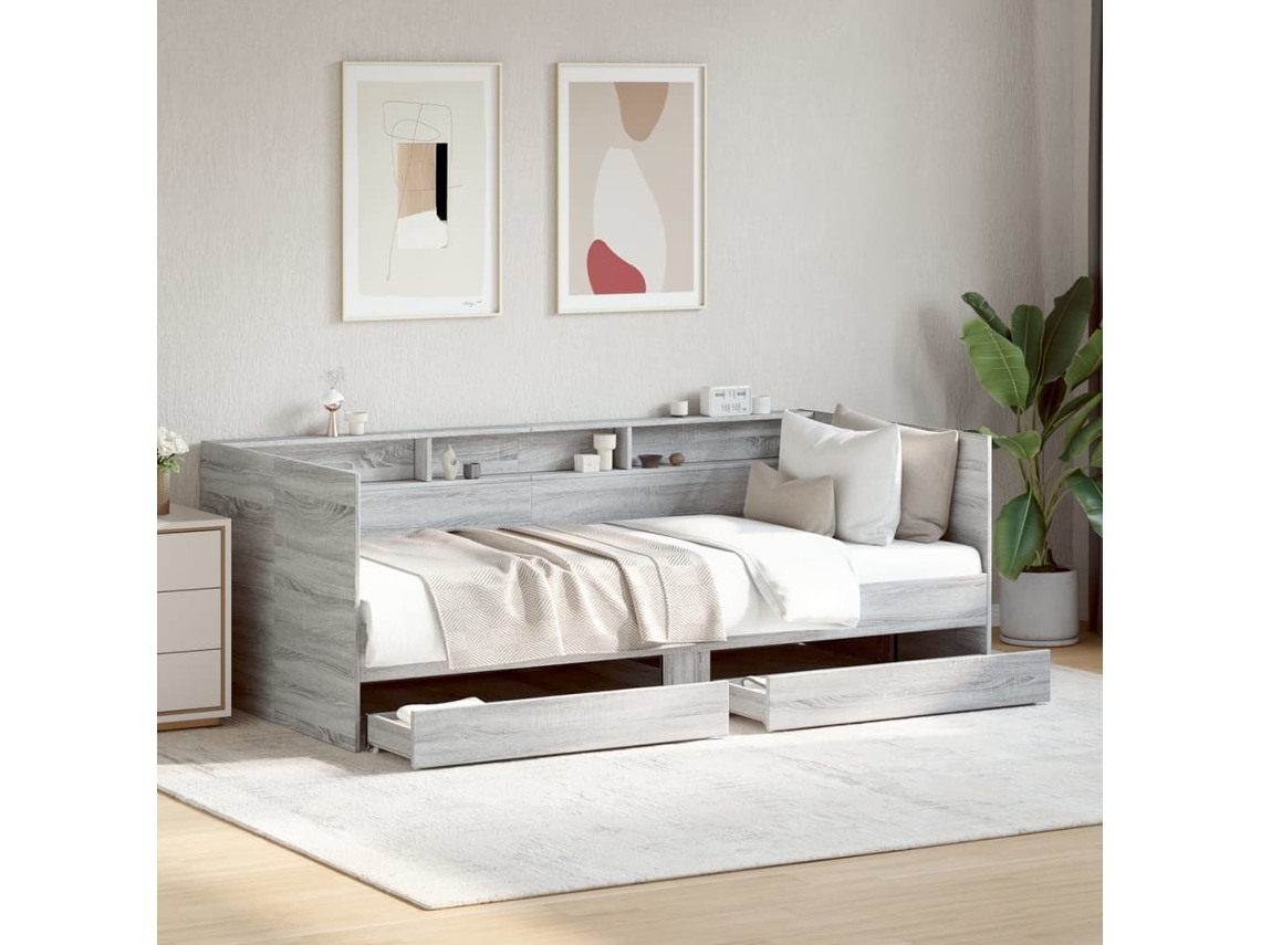 Vidaxl Sofá-cama Com Gavetas Sem Colchão 90x190 Cm Cinzento Sonoma